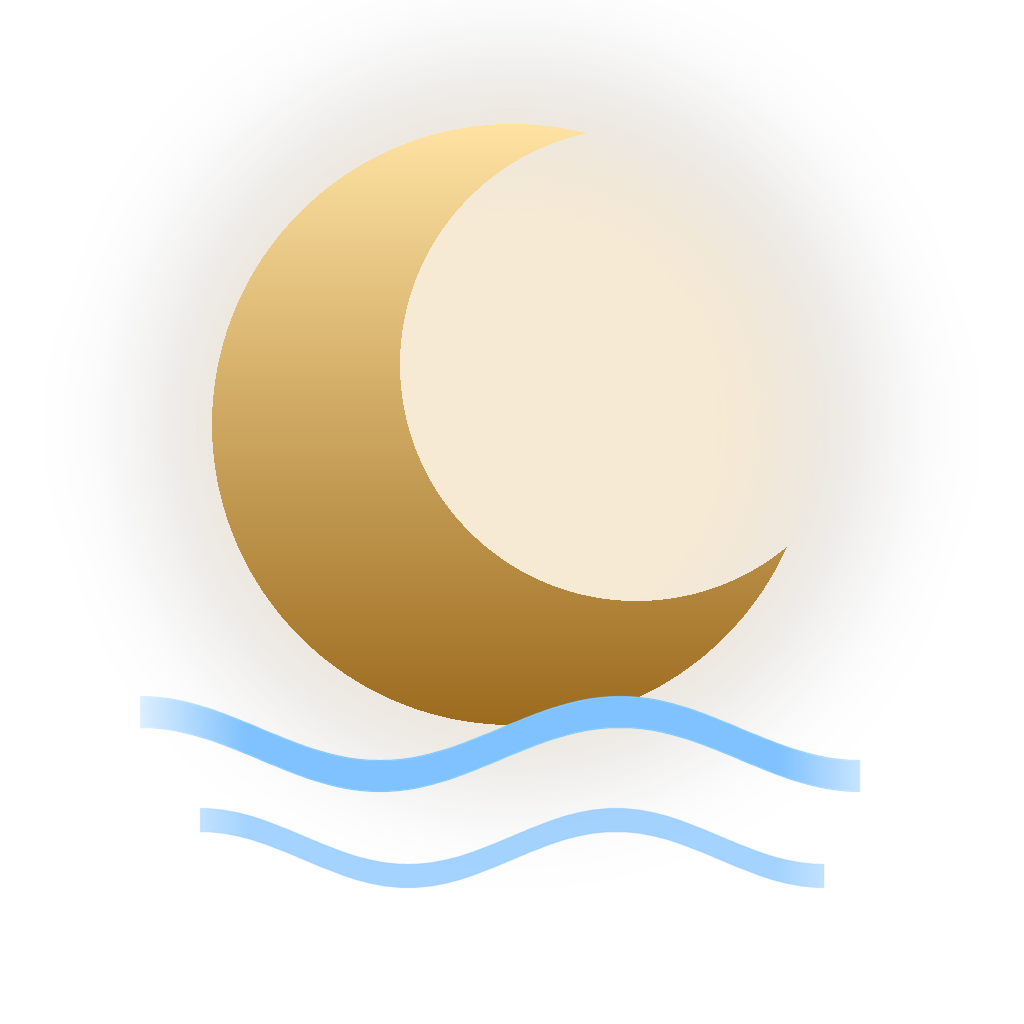 Forluna Games mark: a crescent moon over rapids